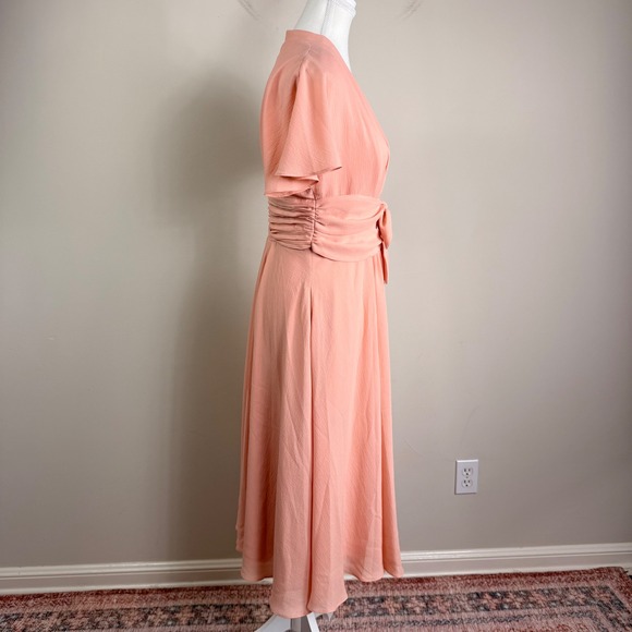Gal Meets Glam Jane Tie Waist Midi Dress in Peach Pockets Size 2 NWT - Picture 5 of 16